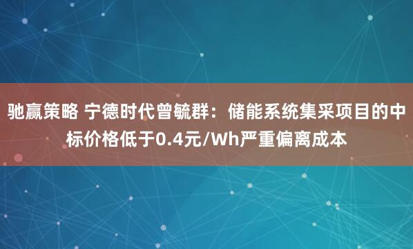 驰赢策略 宁德时代曾毓群：储能系统集采项目的中标价格低于0.4元/Wh严重偏离成本